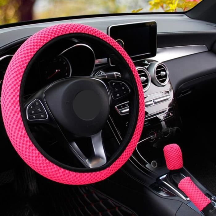 Couleur rose Couvre-volant de Voiture Universel en Soie Glacée, Couvre-Volant d'Été Respirant Pour Frein à Ma