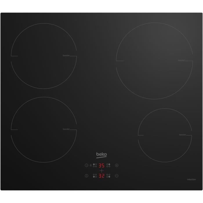 Table de cuisson BEKO - 4 Inductions - Commandes tactiles et centralisées - Noir - 60 cm - HII6A400MT