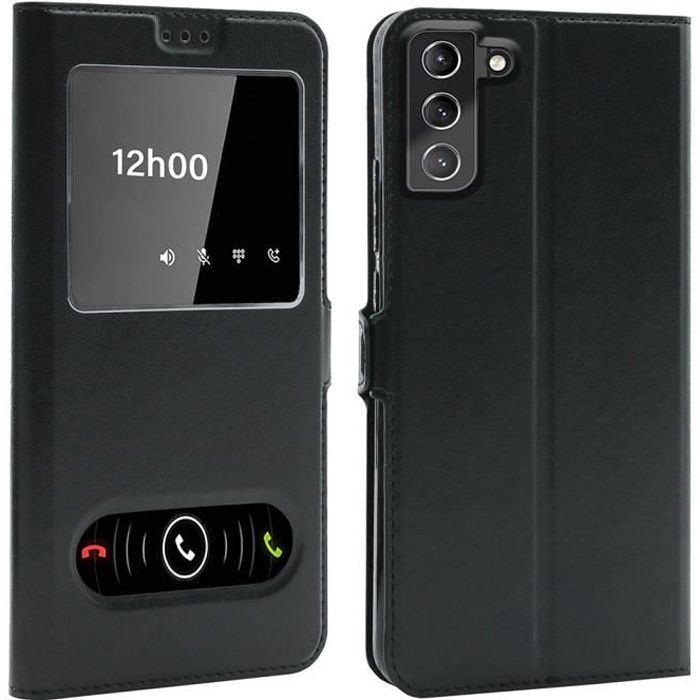 Coque Samsung S22 5G, Housse Etui pour Samsung Galaxy S22 5G Protection double FENETRES - Noir