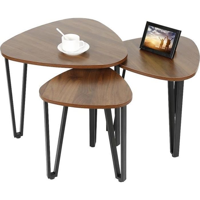 JEOBEST® Table basse gigogne, Style industriel, Pied en métal noir