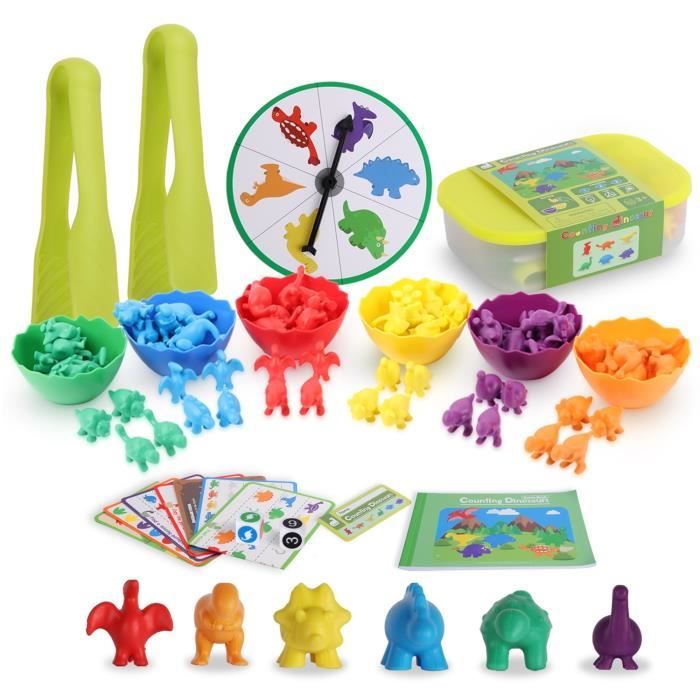 KENLUMO Jeu Montessori 93 pièces comptant et triant les jouets mathématiques de dinosaure apprendre les choix de couleurs 3 Ans Plus