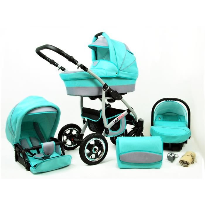Lux4kids Poussette combinée Landau roues pivotantes Poussette Canne Nacelle Accessoires Larmax Mint Siège auto 4en1 +Isofix