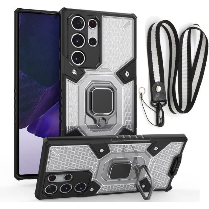 Coque Anti Choc pour Samsung Galaxy S22 Ultra 5G avec Bague Anti Chute - béquille et sangle