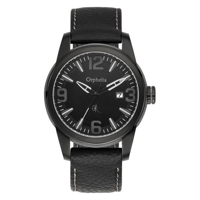 ORPHELIA - Montre Hommes - Quartz - Analogique - Bracelet en Cuir - Noir - 132-6711-44