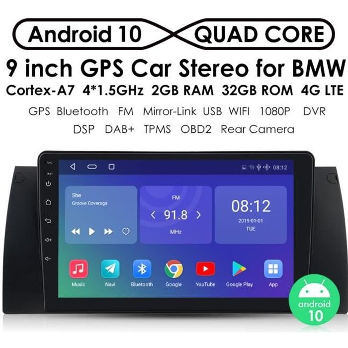 Android 10 Multimedia Car GPS Stereo Radio with 9 Inch Compatible with BMW 5 Series E39/X5 E53/M5/7 Series E38 Support WIFI Bluetoot