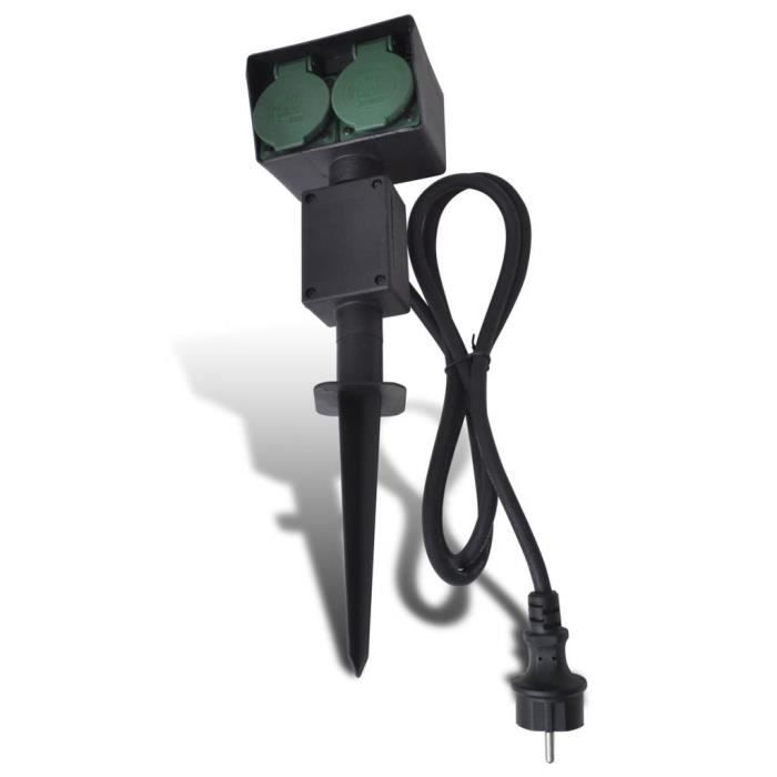 L x L x H Festnight Borne Jardin /Électrique 2 Prises Noir 15,5 x 15,5 x 40,5cm