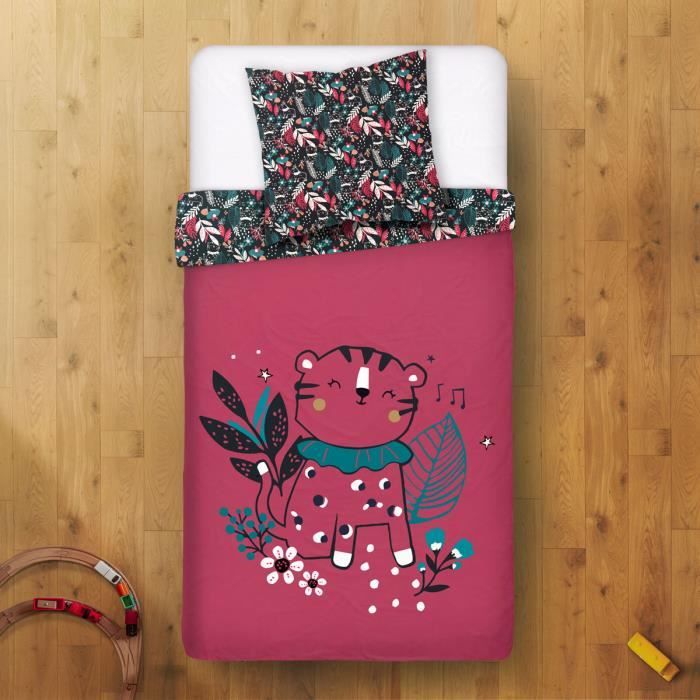 Housse de couette + taie d'oreiller fille Jungle Circus rose (140 x 200 cm)