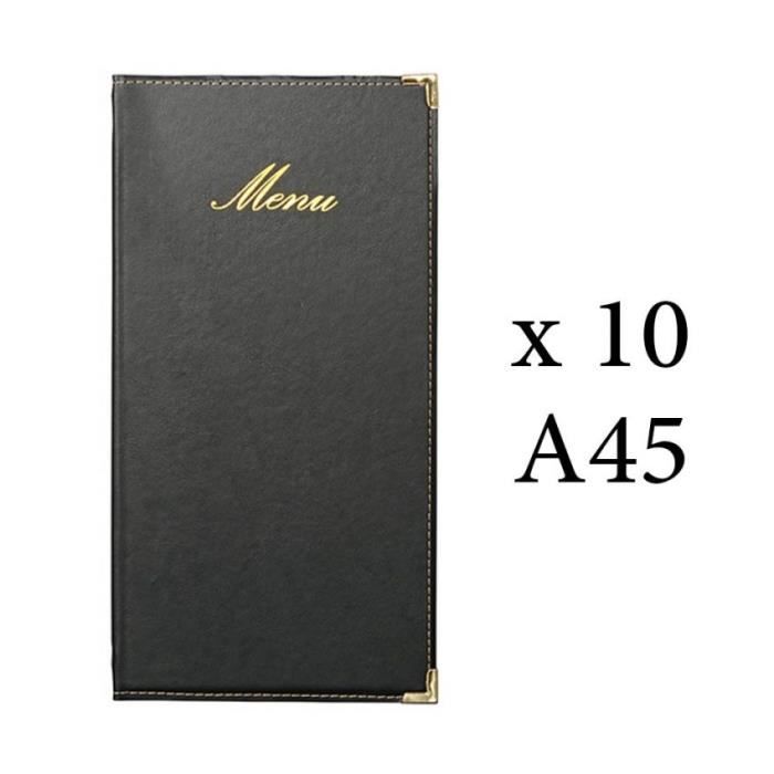 Lot 10 protège menu long Classique format A45 couleur noir - Hôtel restaurant - Securit Noir