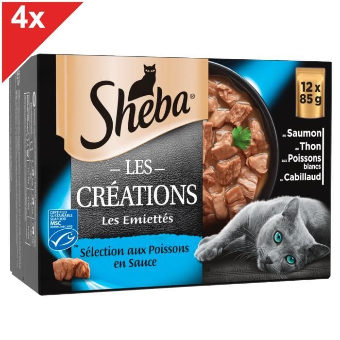 SHEBA Les Créations 48 Sachets fraîcheur en sauce poissons pour chat 85g (4x12)