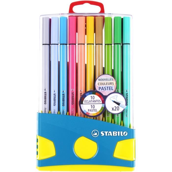 Colorparade x 20 feutres de dessin STABILO Pen 68 dont 10 pastel - boîtier turquoise