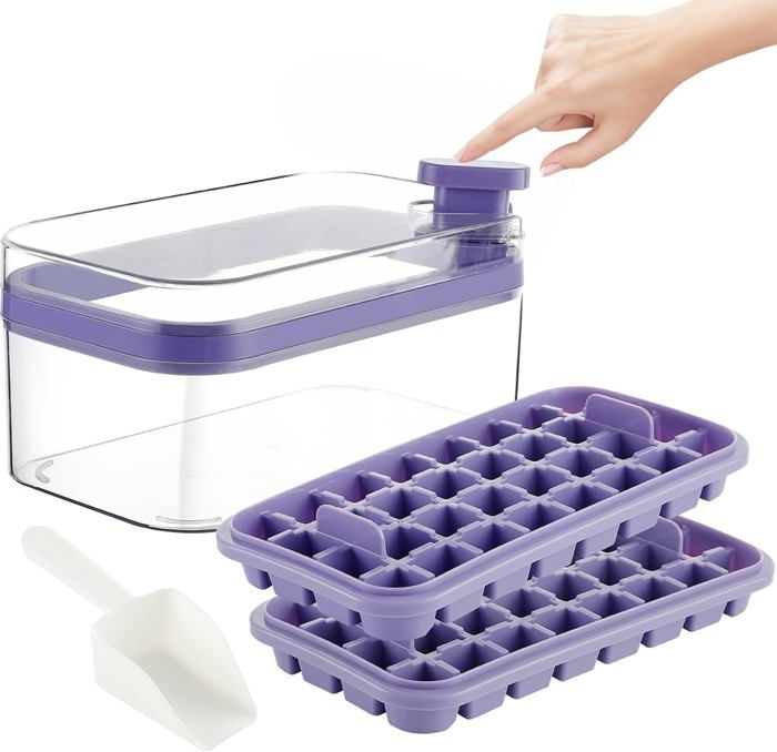 Bac à Glaçons Avec Couvercle - 64 Cubes - Libération Facile - Sans BPA - Bleu