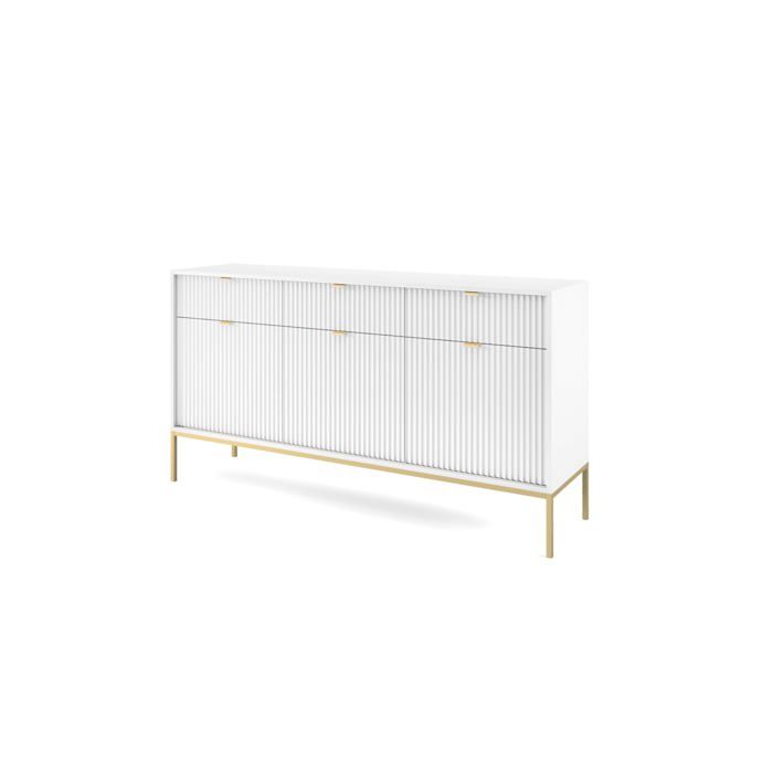 Commode : 3 Tiroirs 3 Portes Blanc or 154 x 83 x 39 cm poignées dorées
