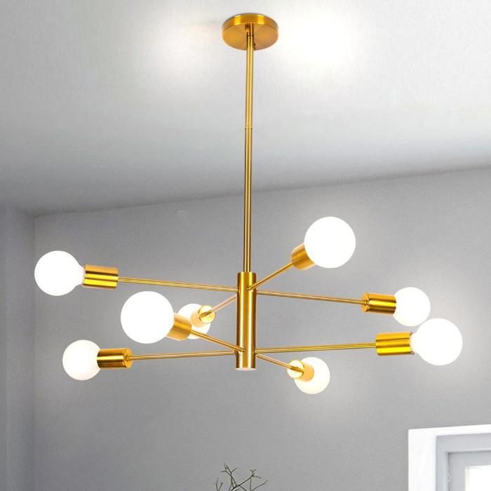 WOTTES Plafonnier Industriel 8 têtes - Vintage Luminaire en Métal Cuivre - Rétro Plafonnier pour Salon Cuisine Bar