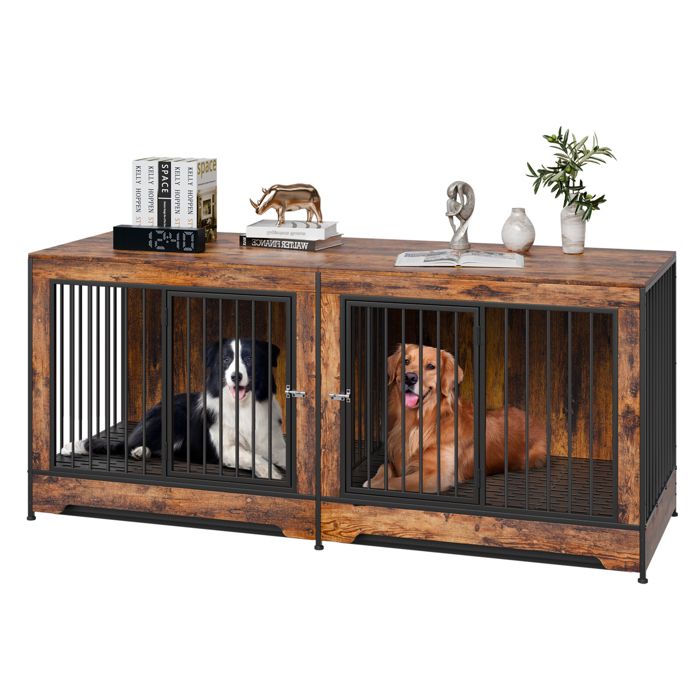 Meilleurs prix pour Cage pour Chien 1901x670x824 mm-VEVOR-Meuble Cage Chien en Bois Intérieur Multi-usages avec Double Porte, Séparateur