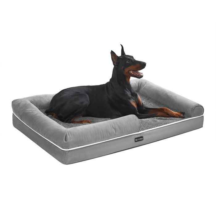 Comparer les prix de Panier pour Chien Orthopédique, Bords Rehaussés, Housse Amovible et Lavable, 120 x 85 x 20 cm, Antidérapant, Gris Clair