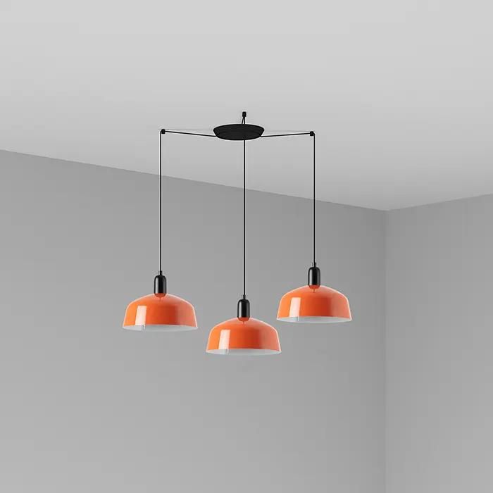 Lampe à suspension - FARO BARCELONA - TATAWIN M - 3x E27 - Abat-jour métal orange-rouge - Structure noir satiné