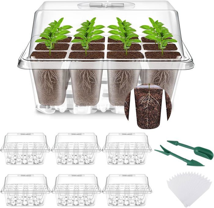 Mini Serre Pour Semis 5 Pièces - Bacs à Semis 60 Cellules Avec Étiquettes | Kit Démarrage Graines Intérieur - 5