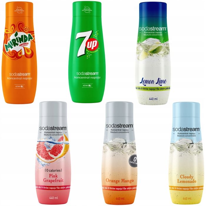 SODASTREAM Coffret de 6 concentr&eacute;s  Mirinda + 7UP + Citron-Lime + Pamplemousse + Orange-Mangue + Limonade