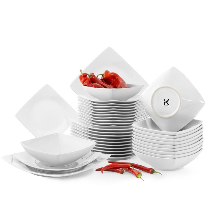 KONSIMO EPIRI Service de table 36 pièces pour 12 personnes céramique premium design moderne entretien facile - blanc