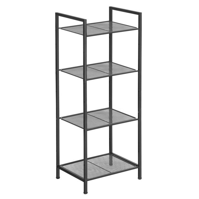 Étagère de Salle de Bain en Métal 4 Niveaux Étagère sur Pied Extensible Grille Réglable en Hauteur Style Industriel Noir