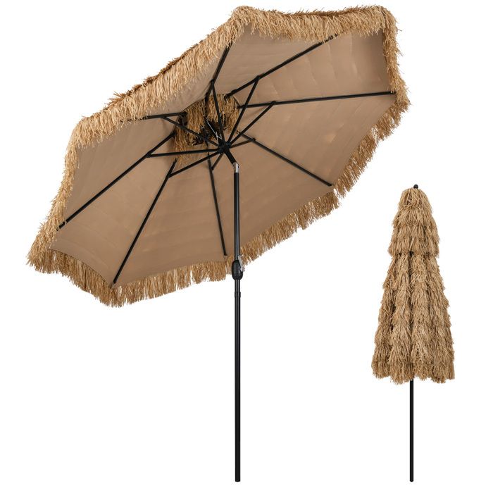 COSTWAY Parasol de Plage en Paille PE Style Hawaïen 299 x 299 x 270 cm - Inclinaison Réglable 30° - 8 Nervures - Chaume à 2 Niveaux