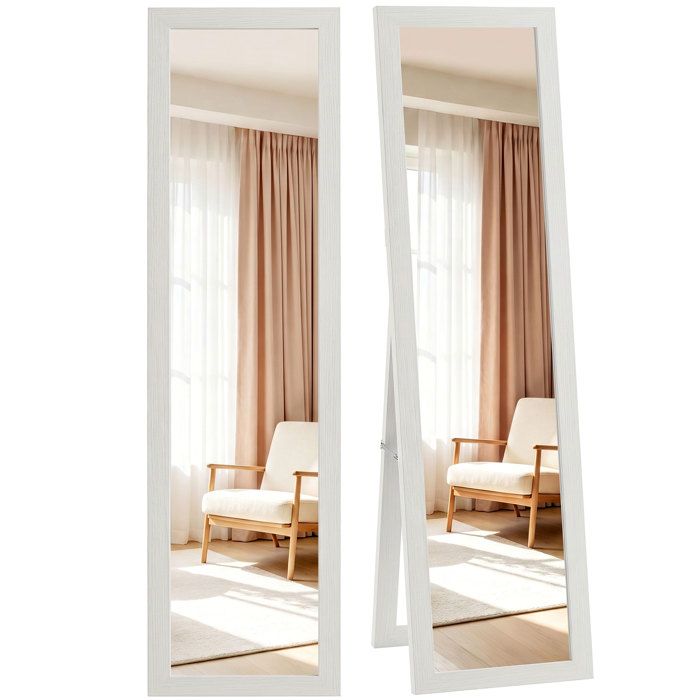 Miroir rectangulaire HOMCOM sur pied mural ou à poser avec cadre en bois pour salon chambre à coucher 37 x 157 cm blanc