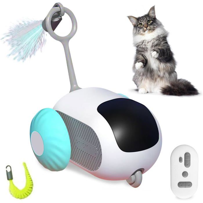 Jouet électrique intelligent télécommandé pour chat - Jouets interactifs pour chat dintérieur - Jouet amusant pour chat - Bleu
