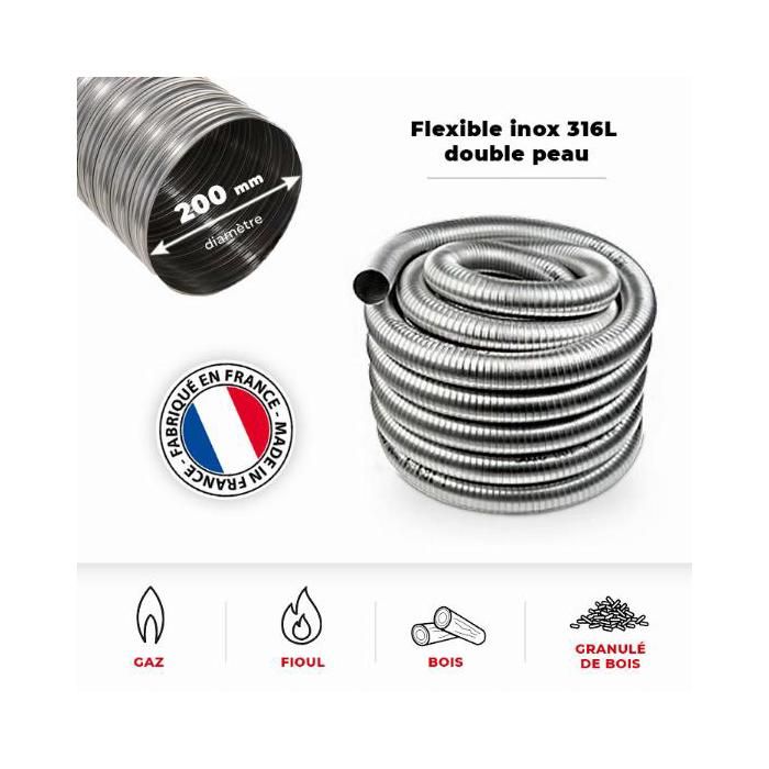 Tubage flexible inox double peau ø200 mm - 9 mètres