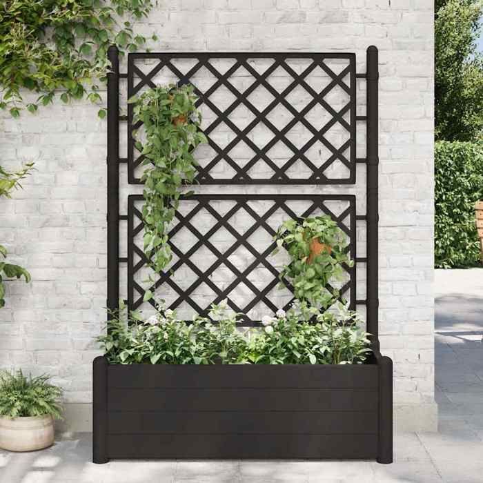 Jardinière avec treillis - vidaXL - 100x43x142 cm - Anthracite - 90 L - PP résistant aux intempéries