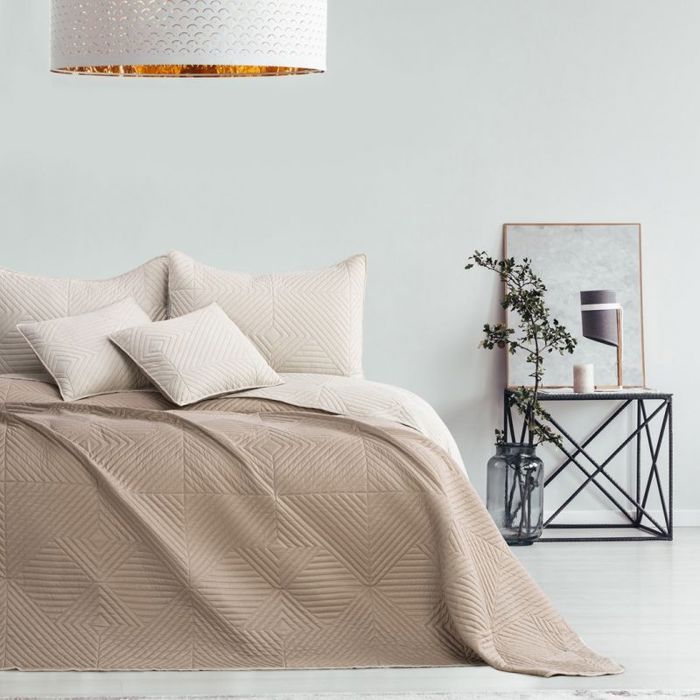 AmeliaHome couvre-lit réversible boutis 220 x 240 cm Beige Cappuccino 100% polyester