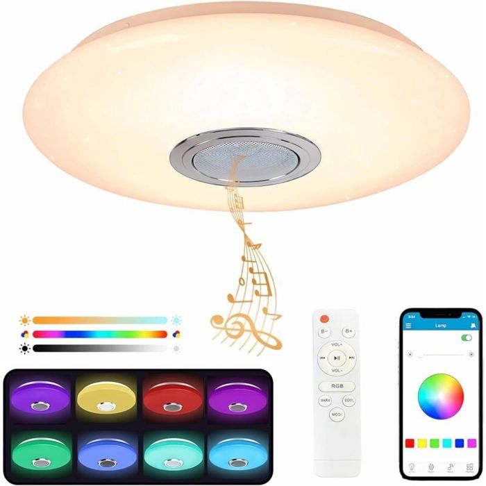 Plafonnier LED Bluetooth - MICH - 36W - Haut-parleur Bluetooth - Changement de couleur - Télécommande