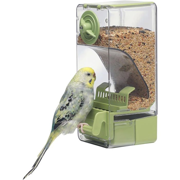 Mangeoire automatique pour oiseaux mangeoire anti-déversement avec perchoir pour perruches canaris calopsittes et pinsons (vert)