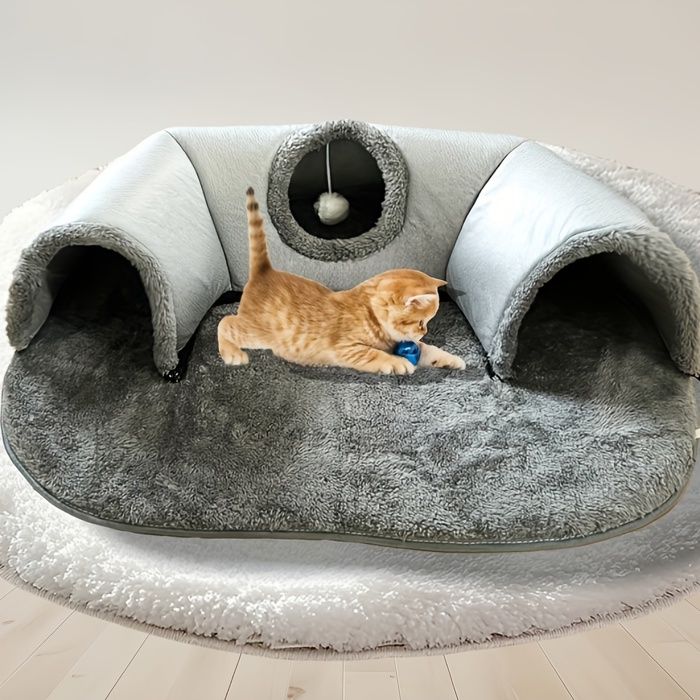 Tunnel pour Chat Centre dactivités pour Chats Jouets dexercice avec Balle cabane de Jeu Interactive pour Chats S-75*55cm