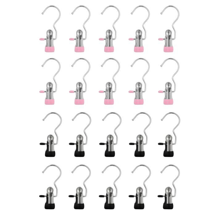 20 Cintres avec Pinces Noir/Rose - Métal Antidérapant 360° - Linge/Pantalons/Chaussettes - Rangement QIEDOVIEY