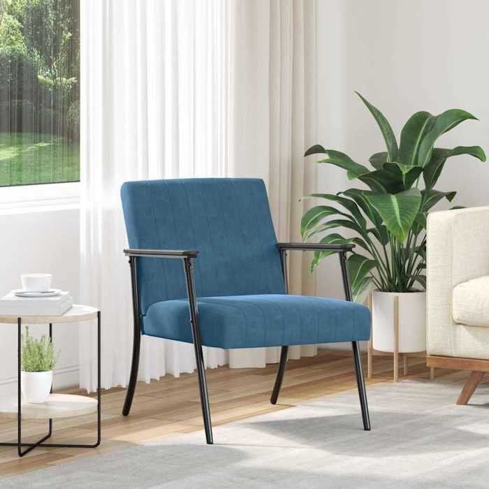 NEW 2026 Fauteuil-chaise simple - 1 pc - Poids maximal: 110 kg - Bleu 59x75x78 cm Velours L6755