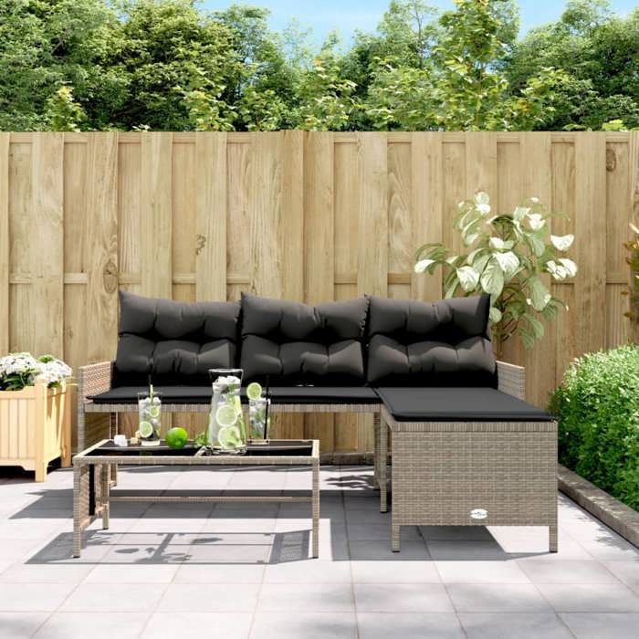 Gris Sofa dextérieur/balcon - ZENCORE® Canapé de jardin - avec table et coussins en forme de L gris Top508045531
