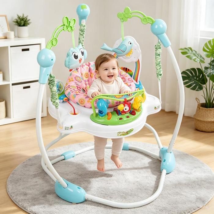 VIVOLILV Jumperoo Bébé Hauteur RéglableSiège Sauteur Éveil Musical 360° avec JouetsSiège sauteur à rebonds 6 à 3 ans