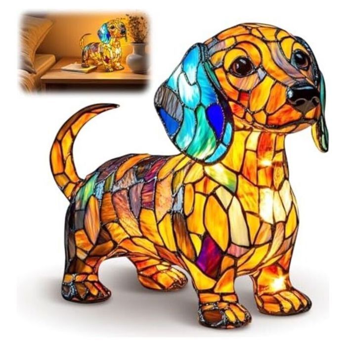 Veilleuse teckel – LED USB – résine – lampe chien décorative