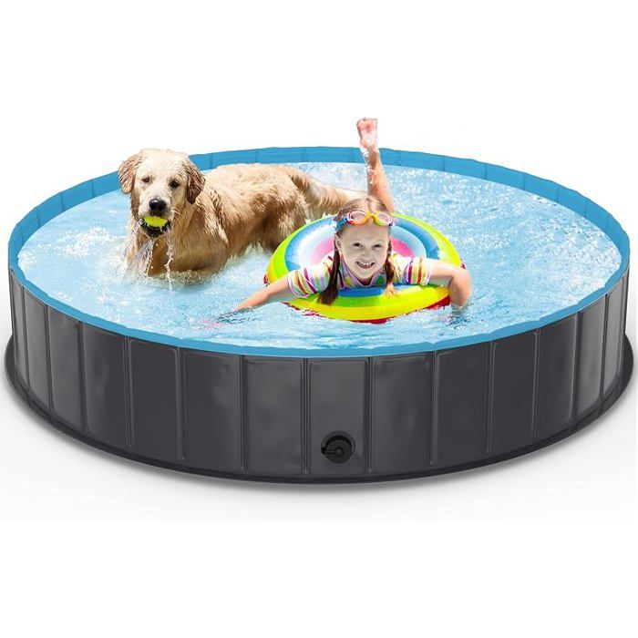 Piscine pour Chien PliablePVC Chien Piscine Baignoire Bassin pour Animaux Antidérapant Bassin XL (160 x 30 cm) Gris Foncé