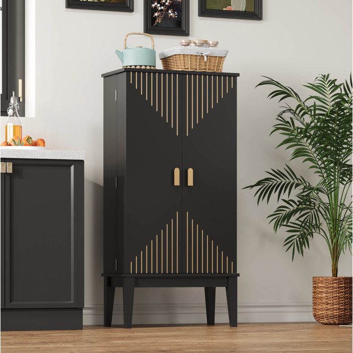 Buffet de Cuisine 2 Portes et 5 Niches avec Anti-Basculement - HAVRYA - Vintage Cuisine Salon MDF Noir 120×59×30 cm