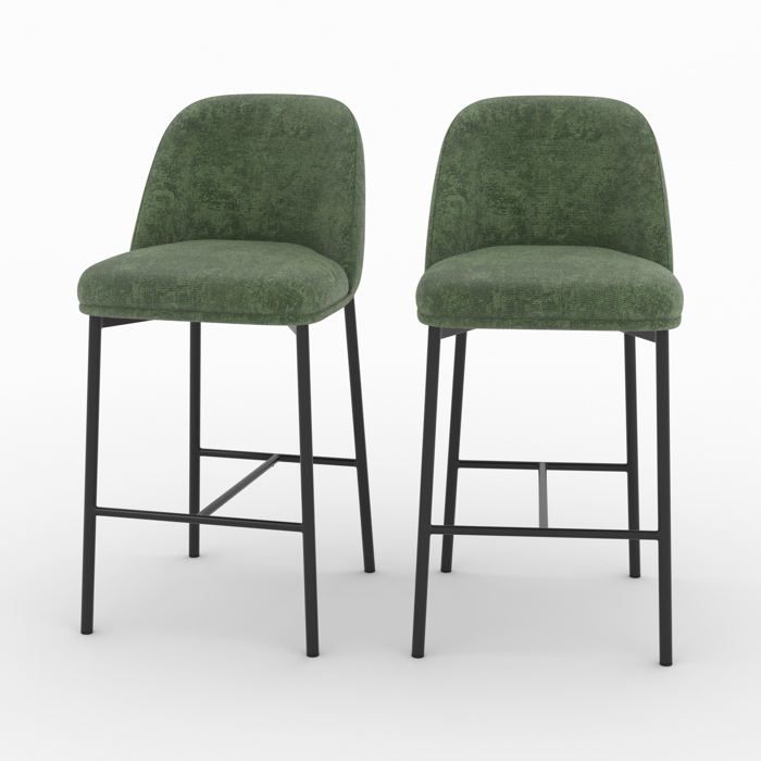 Lot de 2 chaises pour îlot central 67 cm en tissu vert sapin - Noah - Maison Pavane