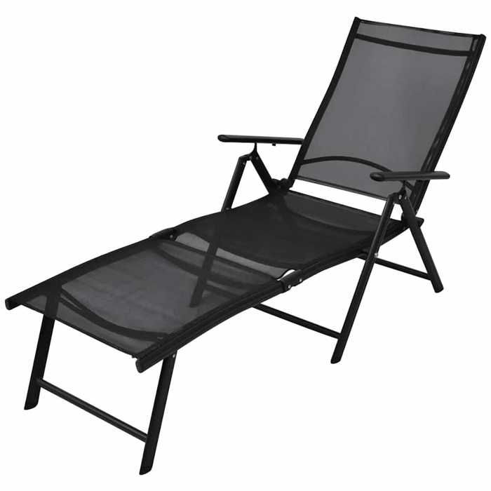 Noir Chaise longue pliable Aluminium Noir - Siège de balcon LV65812