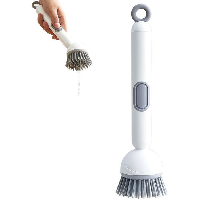 Brosse Nettoyage Long Manche - 1 Pièce - Plastique Ergonomique - Distributeur Liquide Vaisselle Intégré - Cuisine Salle De Bain