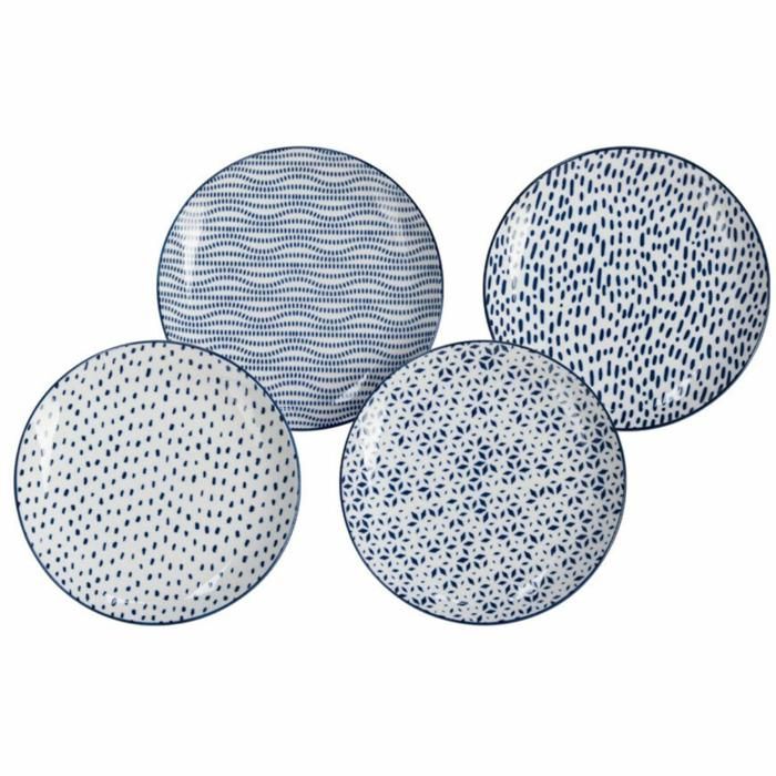 Ensemble de 4 assiettes en porcelaine Blue Wave