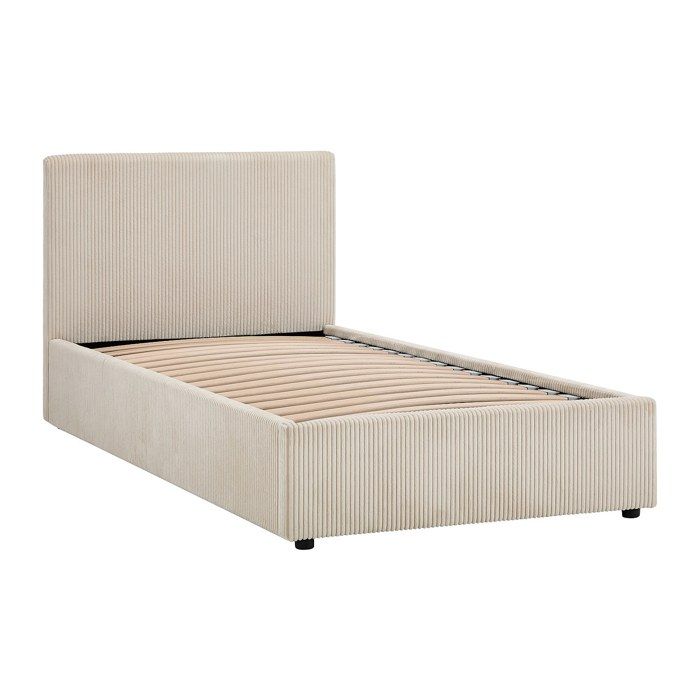 Lit coffre 120 x 190 cm - Velours côtelé – Crème - VALME Lit coffre 120 x 190 cm - Velours côtelé – Crème - VALME