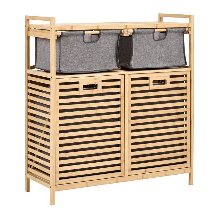 Meuble à linge à basculer avec bacs de rangement CEJAR 88 cm Bambou Marron clair Meuble à linge à basculer avec bacs de rangement CEJAR 88 cm Bambou Marron clair