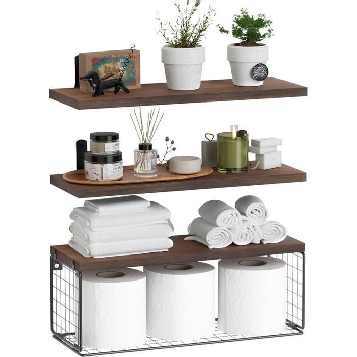 Étagère murale 3 niveaux avec panier pour salle de bain et toilettes