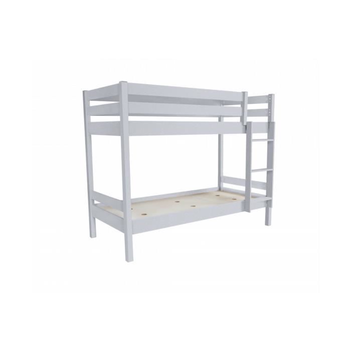 lit superposé abc avec échelle droite bois - gris aluminium - 90 x 190 cm - 2 places