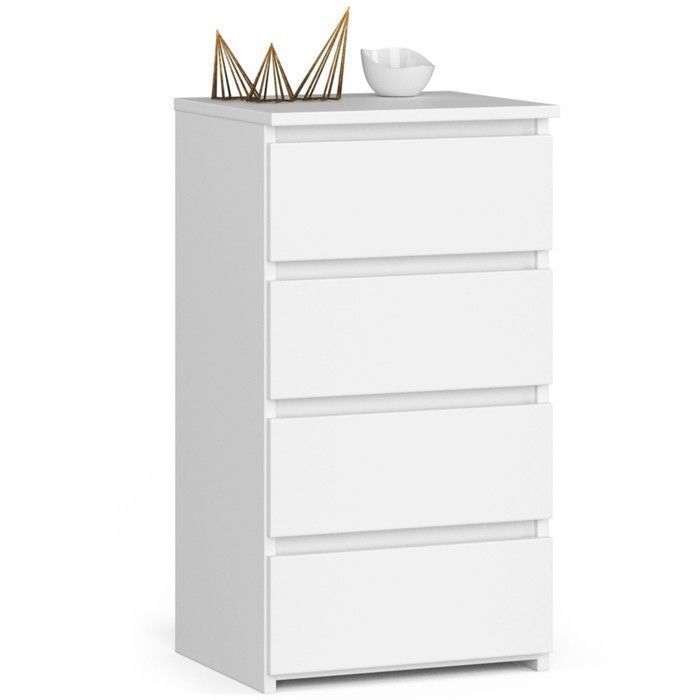 Commode AKORD CL4 Blanche 40 cm 4 tiroirs façade Blanche 40x35x74 cm Commode AKORD CL4 Blanche 40 cm 4 tiroirs façade Blanche 40x35x74 cm
