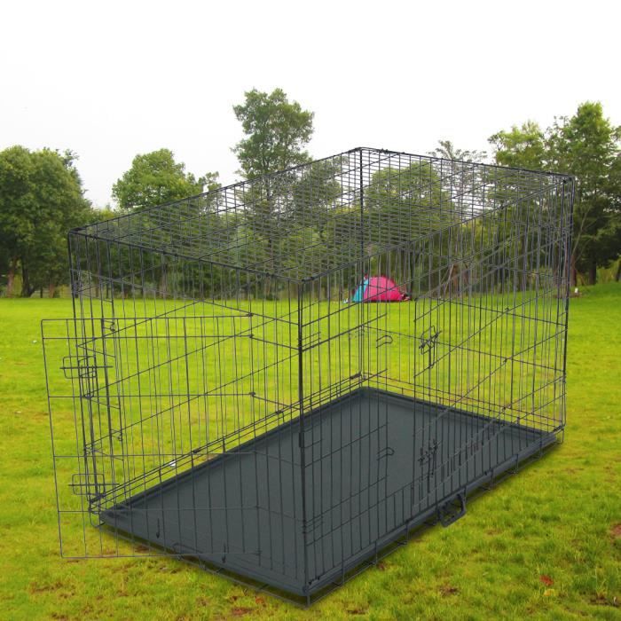 Cage de transport pliante pour chien 122 x 74.5 x 80.5cm avec Plateau Noir